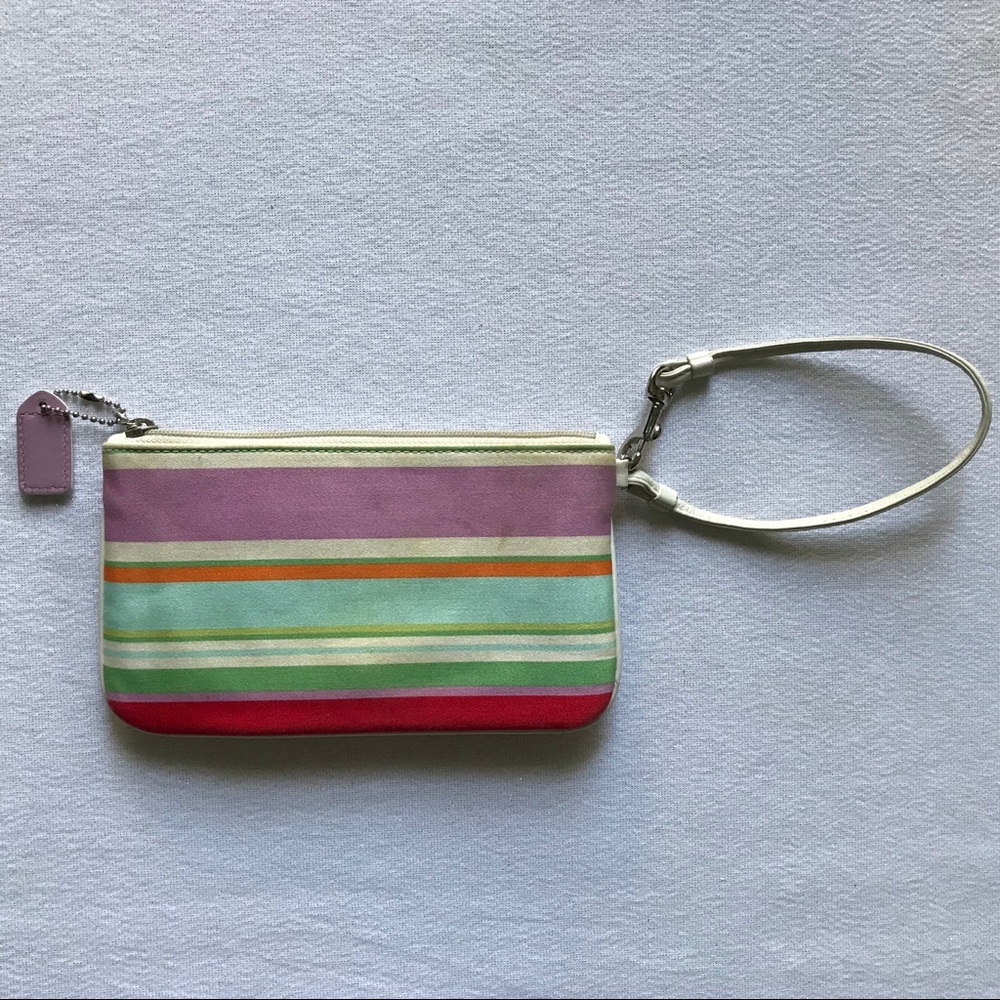 Coach 2 Bag Wristlet Rainbow Stripe Brown Suede - Picture 3 of 8